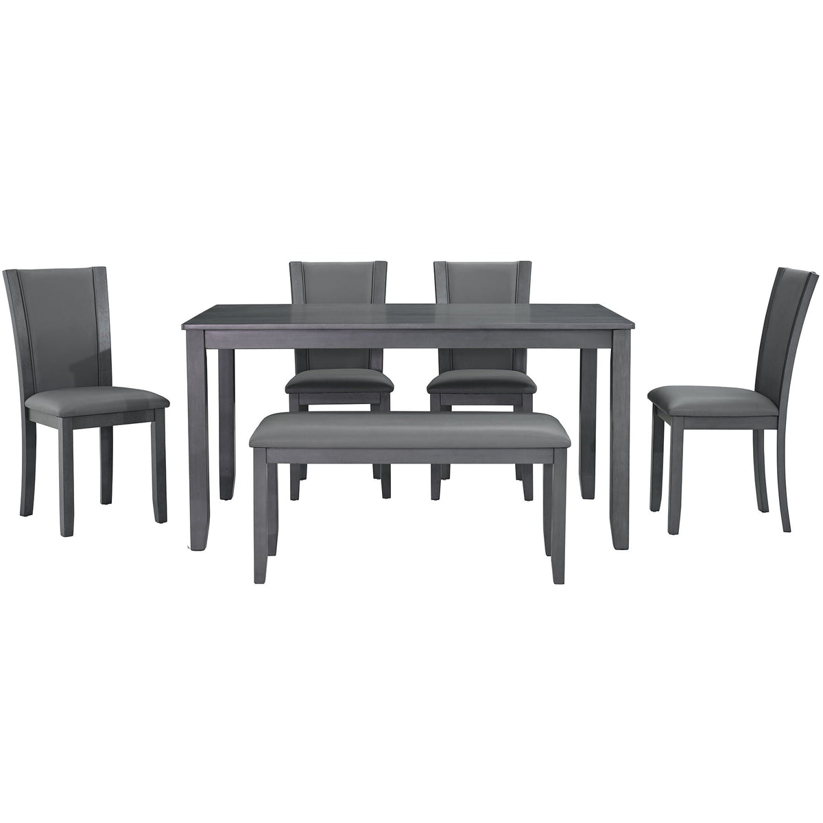 Modern 6 Piece Dining Table Set With Bench And Chairs For Dining Room - Gray