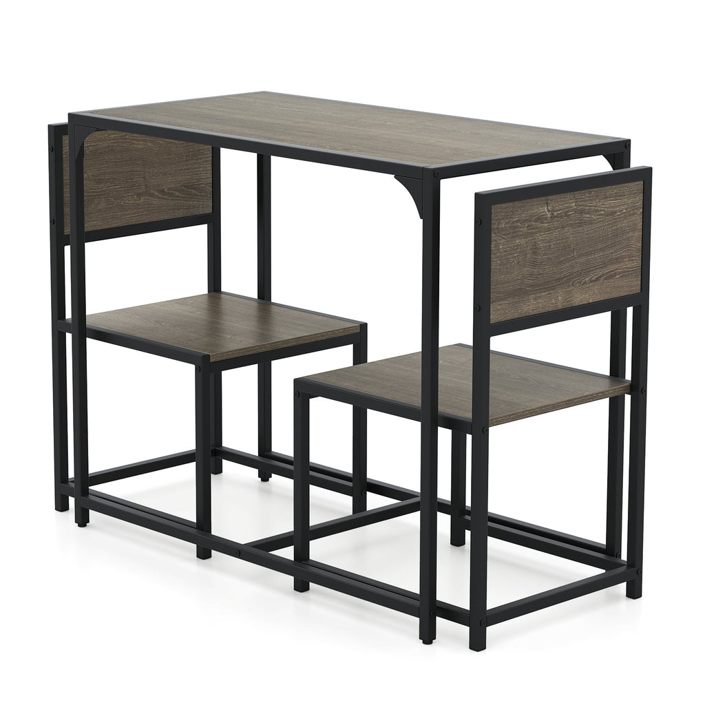 3 Pcs Dining Set Compact Table and 2 Chair with Metal Frame