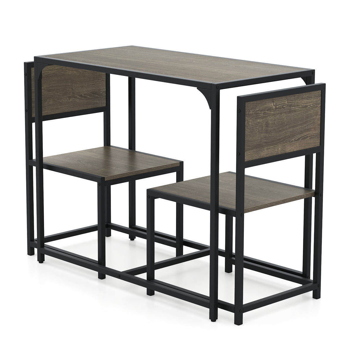 3 Pcs Dining Set Compact Table and 2 Chair with Metal Frame