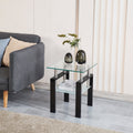 Tempered Transparent Glass End Table 2-Layers with Storage