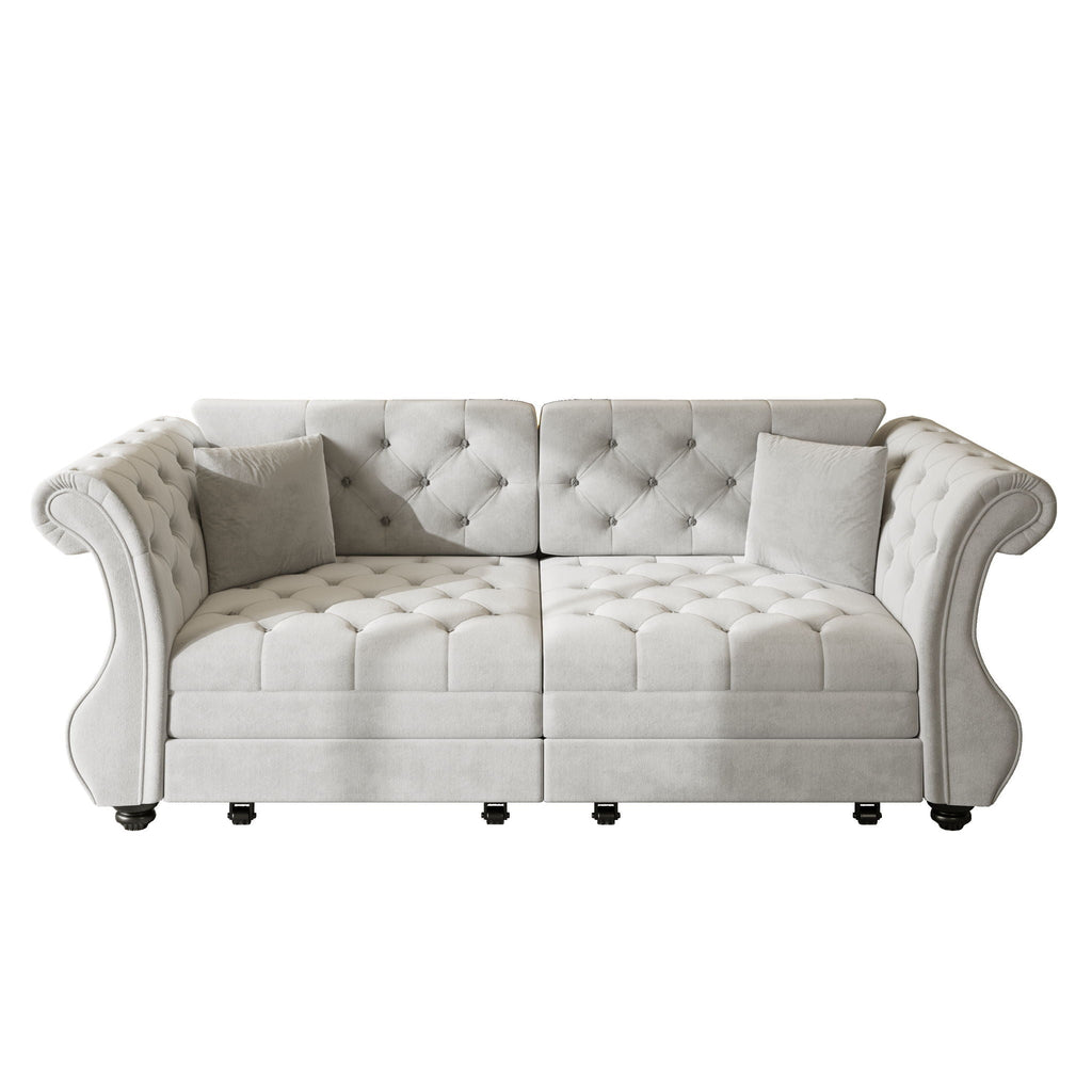 Oversized Chesterfield Pull Out Sofa Bed with Flower Tufting