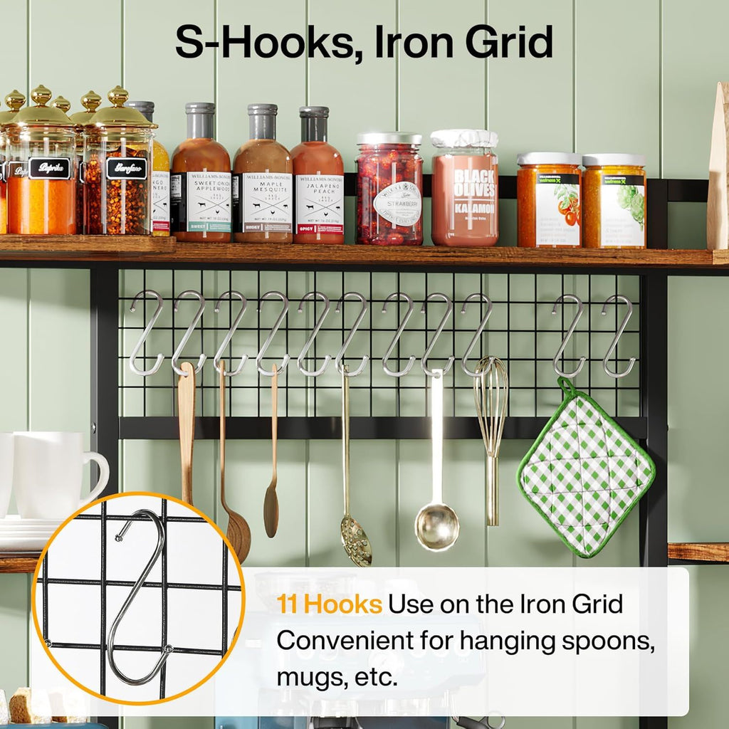 Baker's Rack With Hutch, 5 Tier Kitchen Storage Shelf