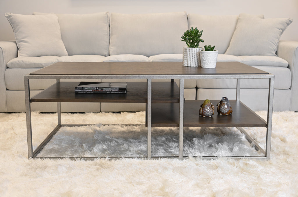 3-Piece Metal Frame Wood Coffee Table and 2 End Tables Set