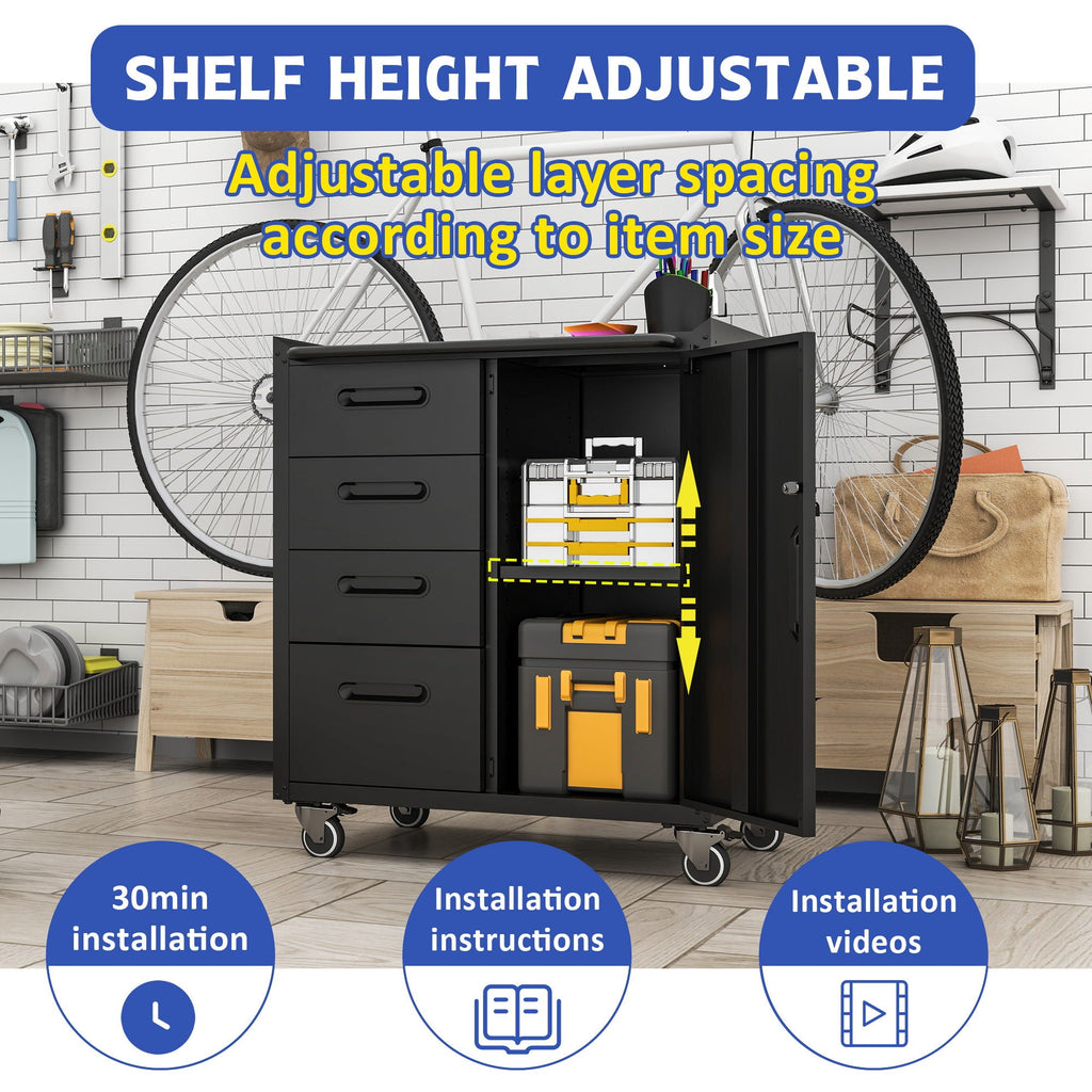 Sturdy Metal Tool Storage Cabinet With Wheels