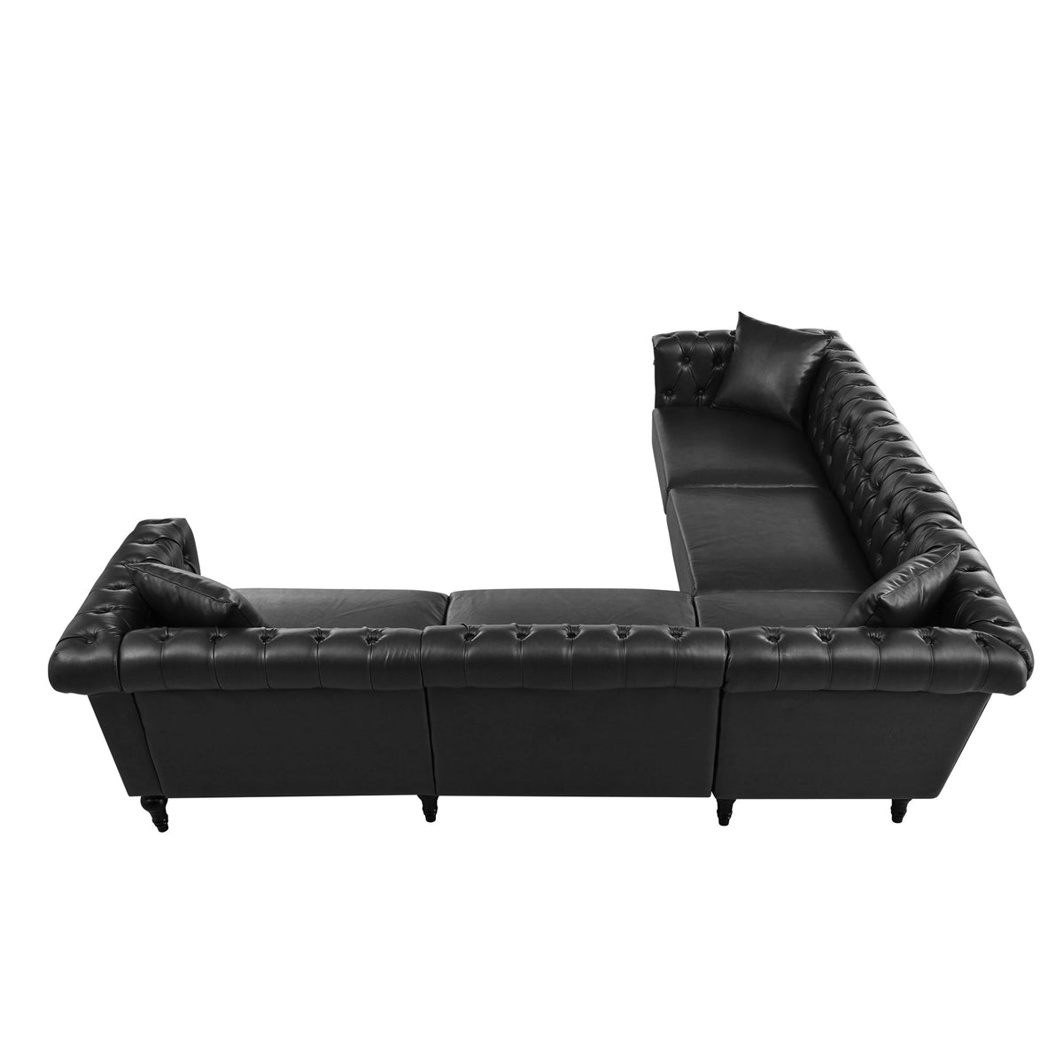 L Shaped Reversible Modern Chesterfield Sofa with Rolled Arms and Nailheads
