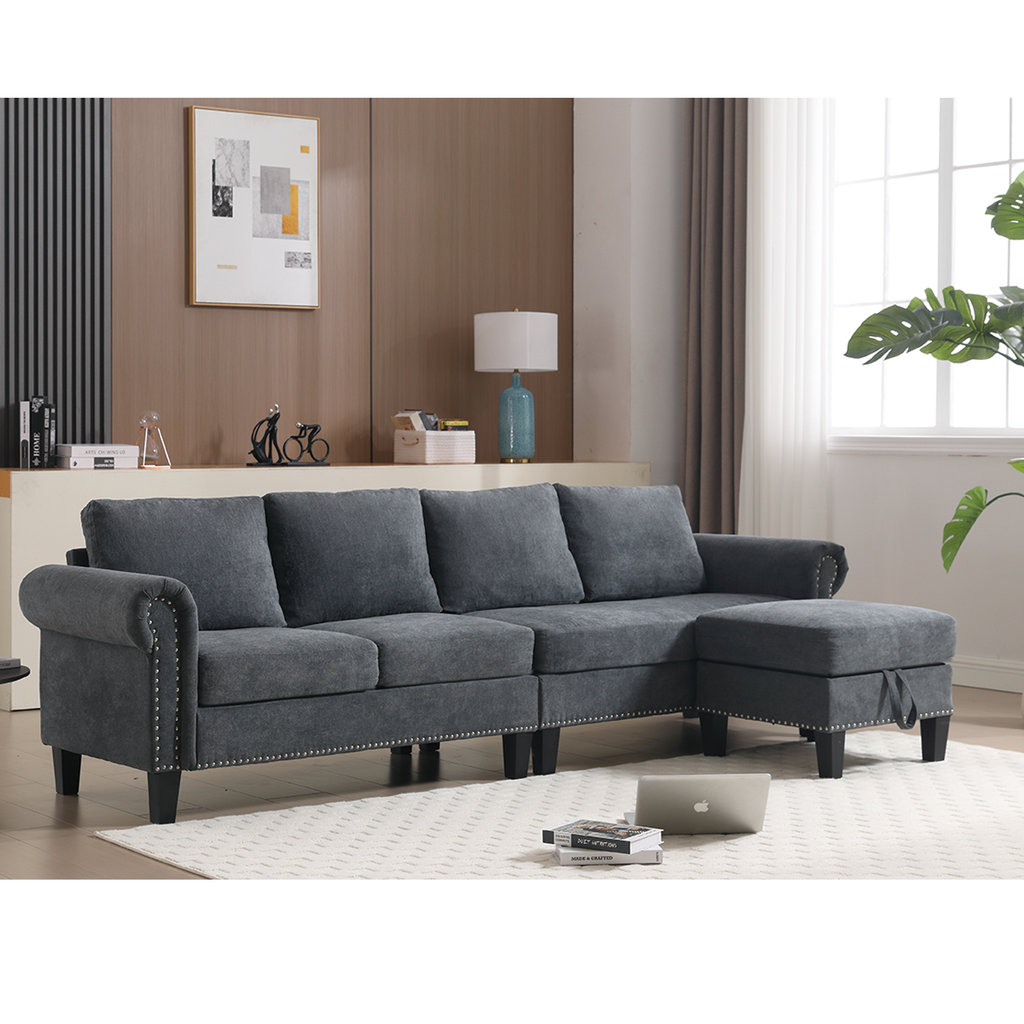 Convertible Sectional Sofa with Storage, L-shaped sofa Modern Linen Fabric