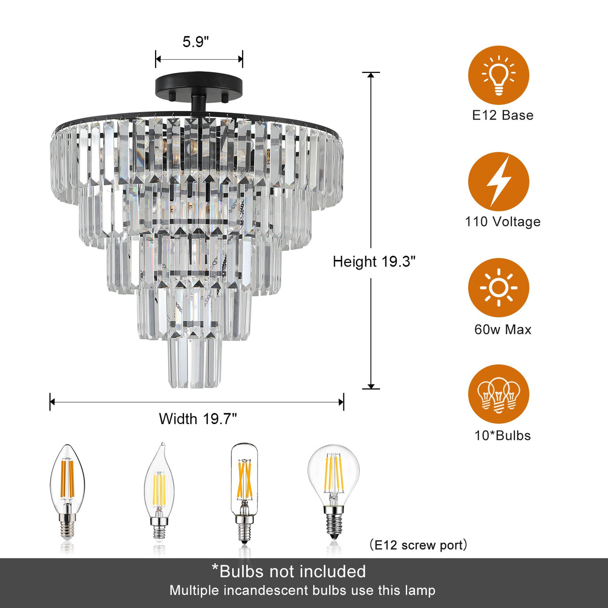 Black large crystal chandelier, modern style chandelier