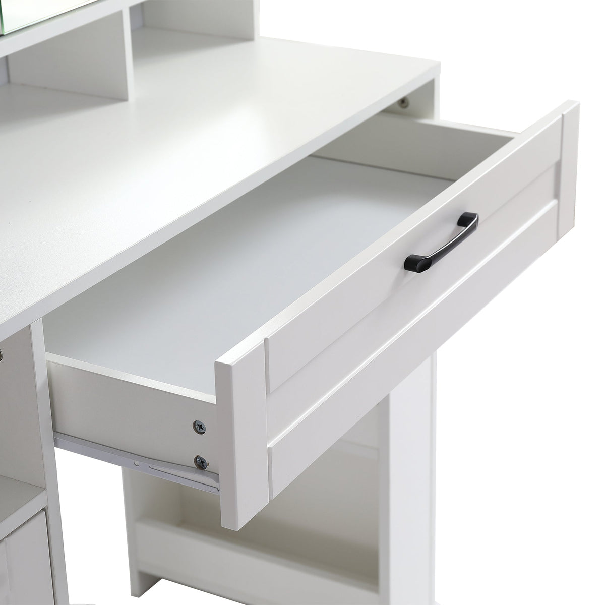 Vanity table with large sliding lighted mirror dressing table with 2 drawers storage shelves