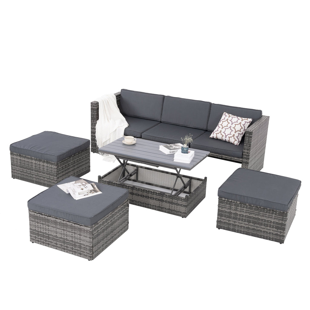 Patio Outdoor Furniture, 5 Set Wicker With Plywood Coffee Table