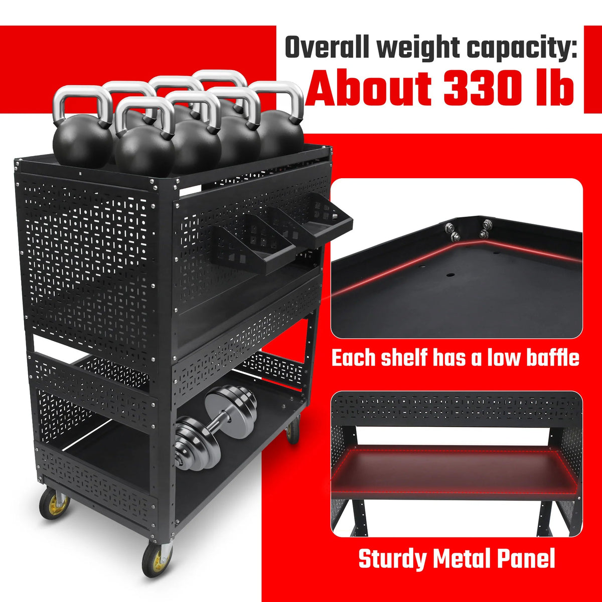 3-Tier Adjustable Rolling Tool Cart | Garage & Workshop Organizer