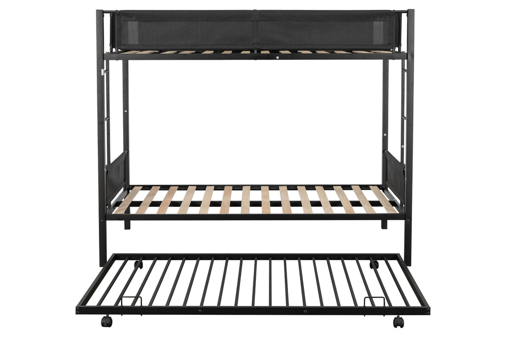 Metal double bed with casters/sturdy frame/no noise/comfortable guardrail/