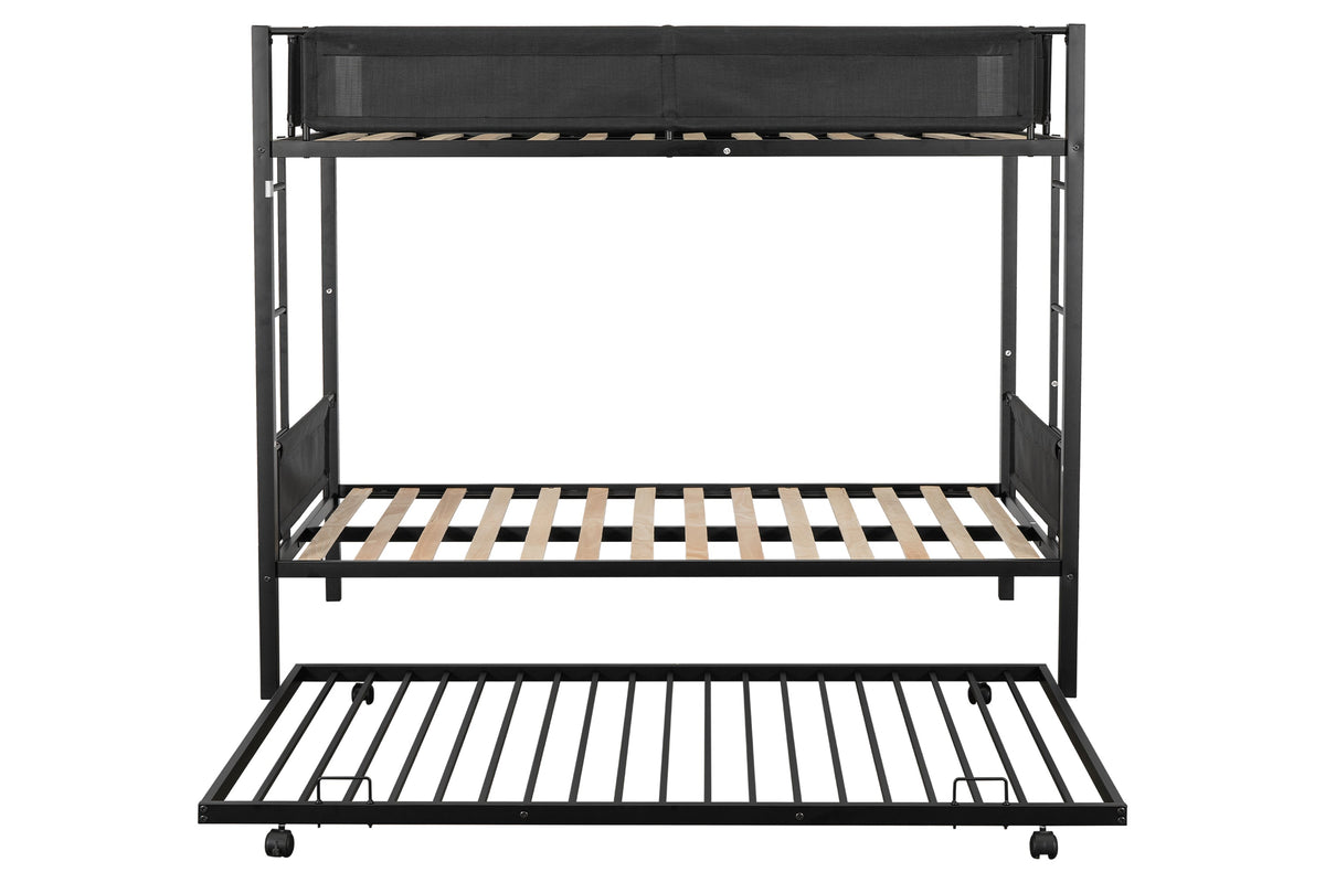 Metal double bed with casters/sturdy frame/no noise/comfortable guardrail/