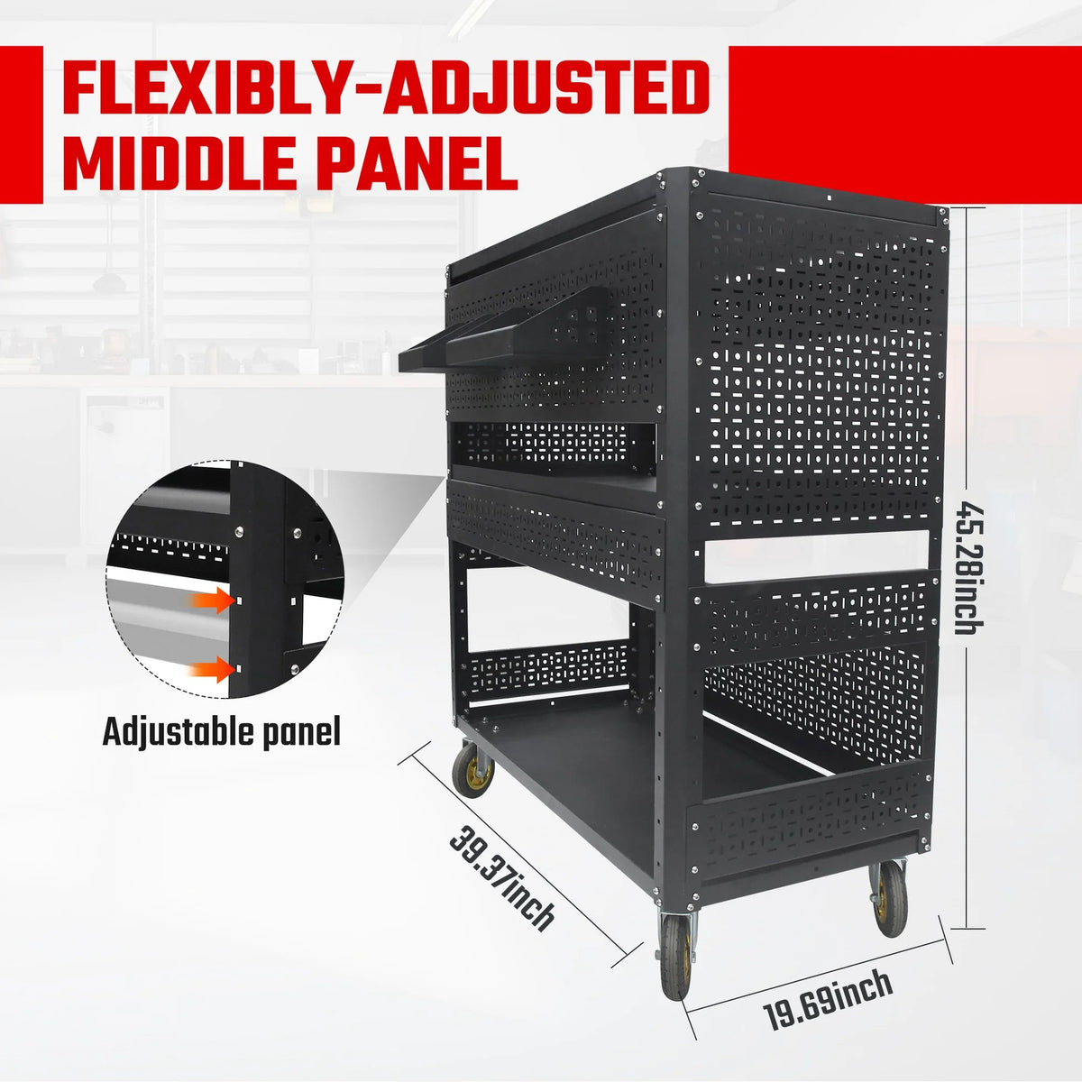 3-Tier Adjustable Rolling Tool Cart | Garage & Workshop Organizer