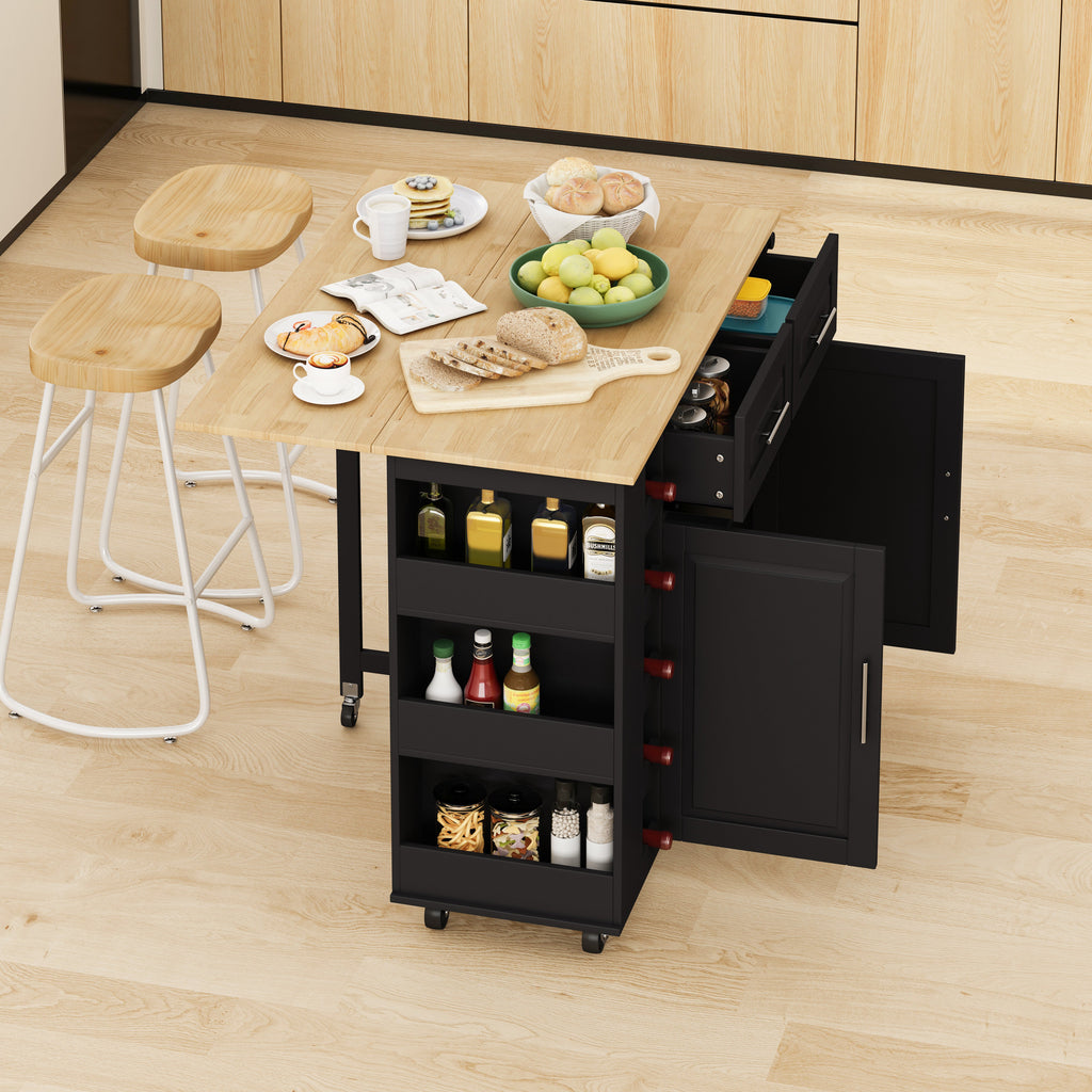 Multi-Functional Kitchen Island Cart, 2 Door Cabinet, Two Drawers