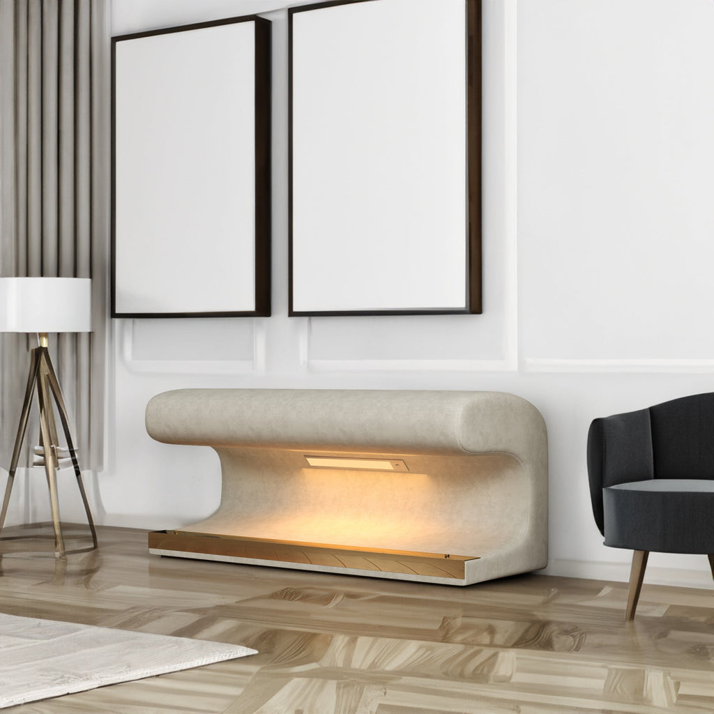 Bench Leather Upholstered Ottoman with LED sensor light for end of bed
