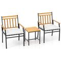 3 Pieces Set Acacia Wood Patio Conversation Set with Cushions-White