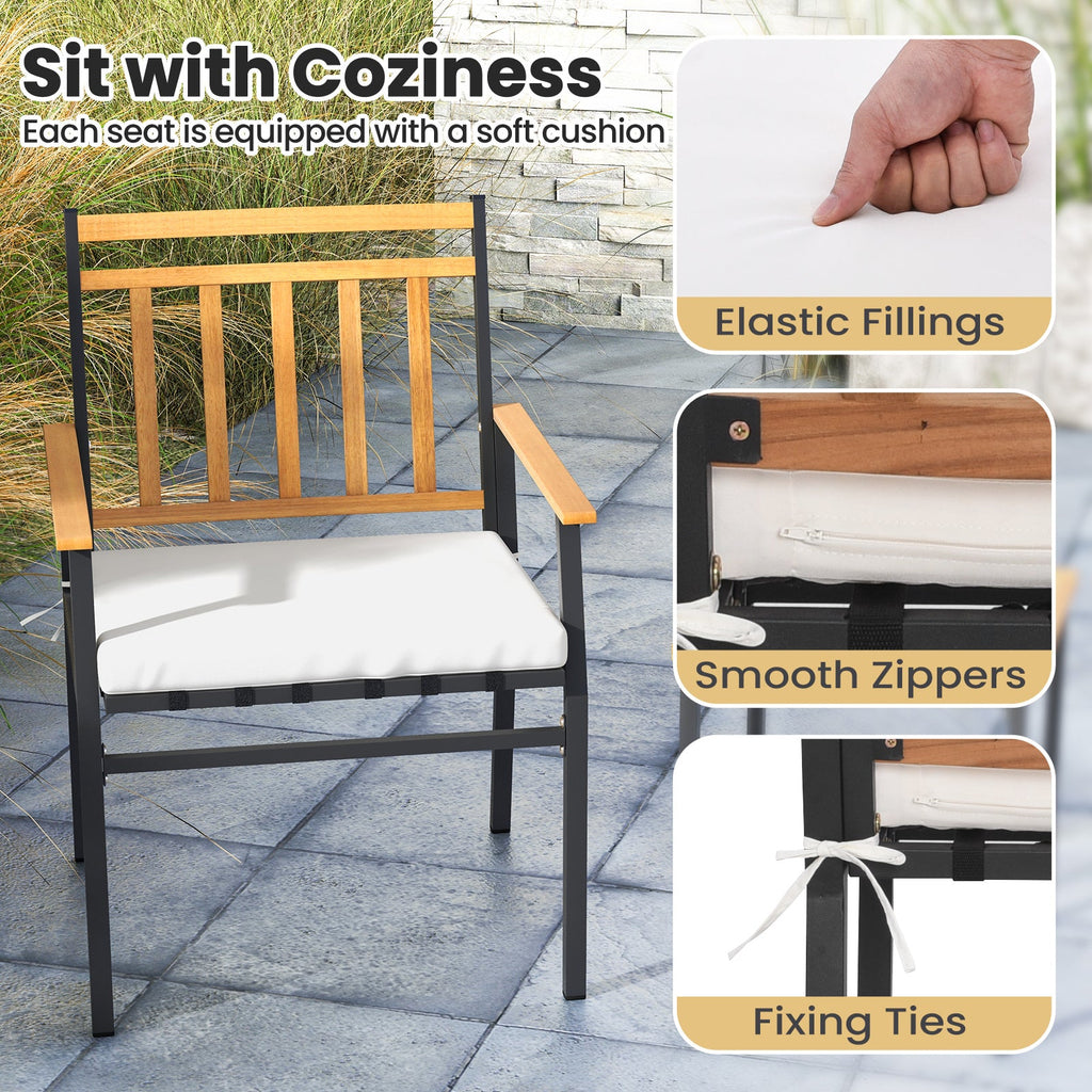 3 Pieces Outdoor Set Acacia Wood Patio Conversation Set with Cushions