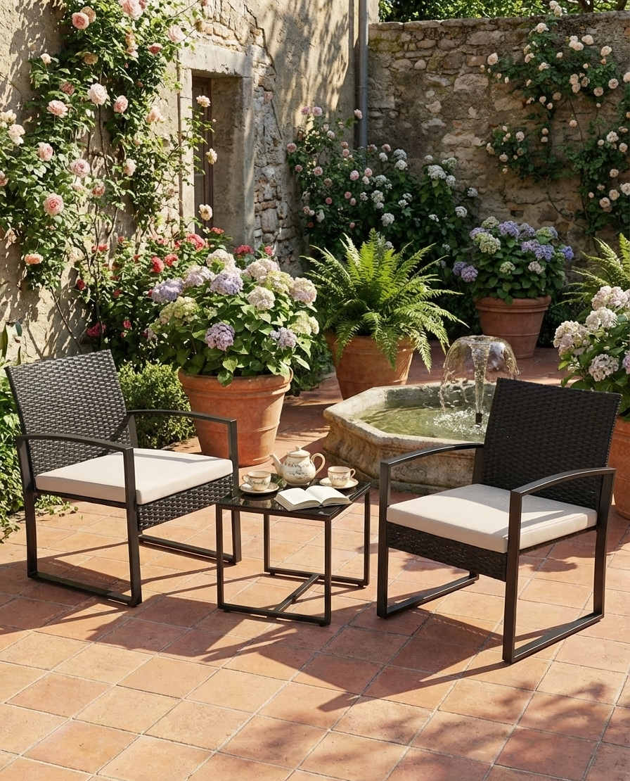 3-Piece Outdoor Patio Furniture Set – Wicker Chairs + Bar Table