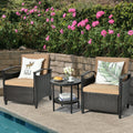 3 Pieces Patio Rattan Set Cushioned Sofa Storage Table with Shelf