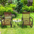 3 Pieces Patio Rattan Set with 2 Single Wicker Chairs and Glass Side Table