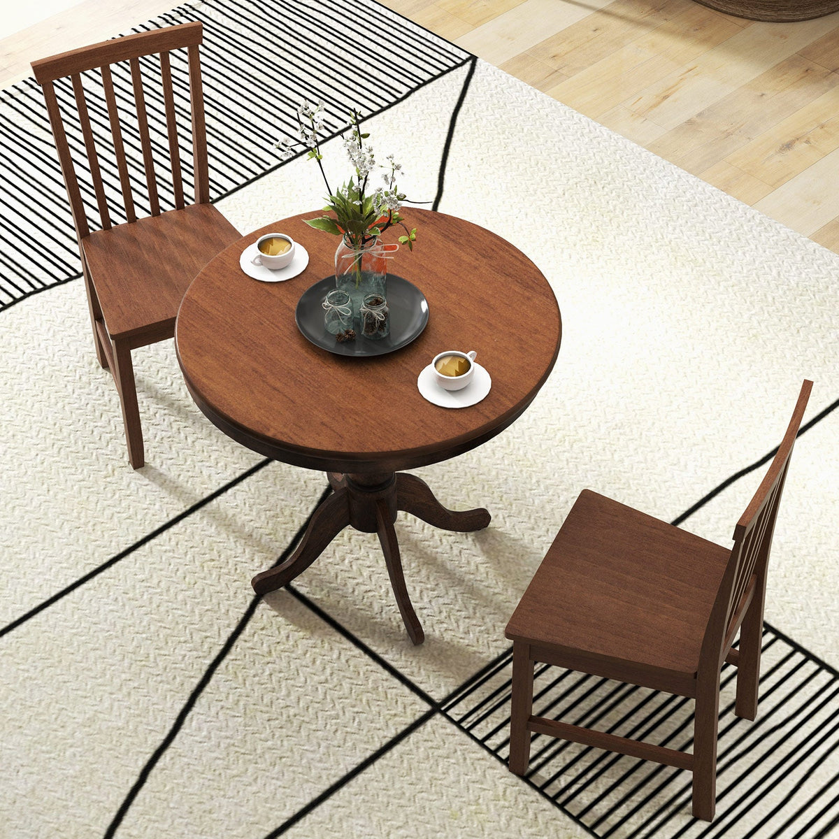 3 Pieces Wooden Dining Table and Chair Set