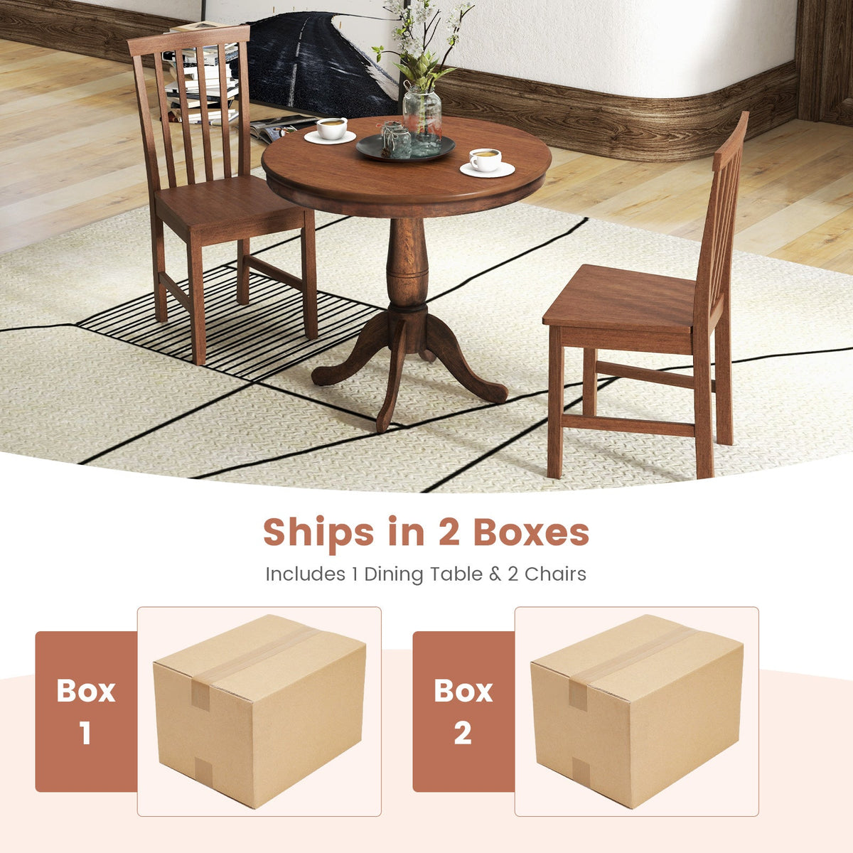 3 Pieces Wooden Dining Table and Chair Set