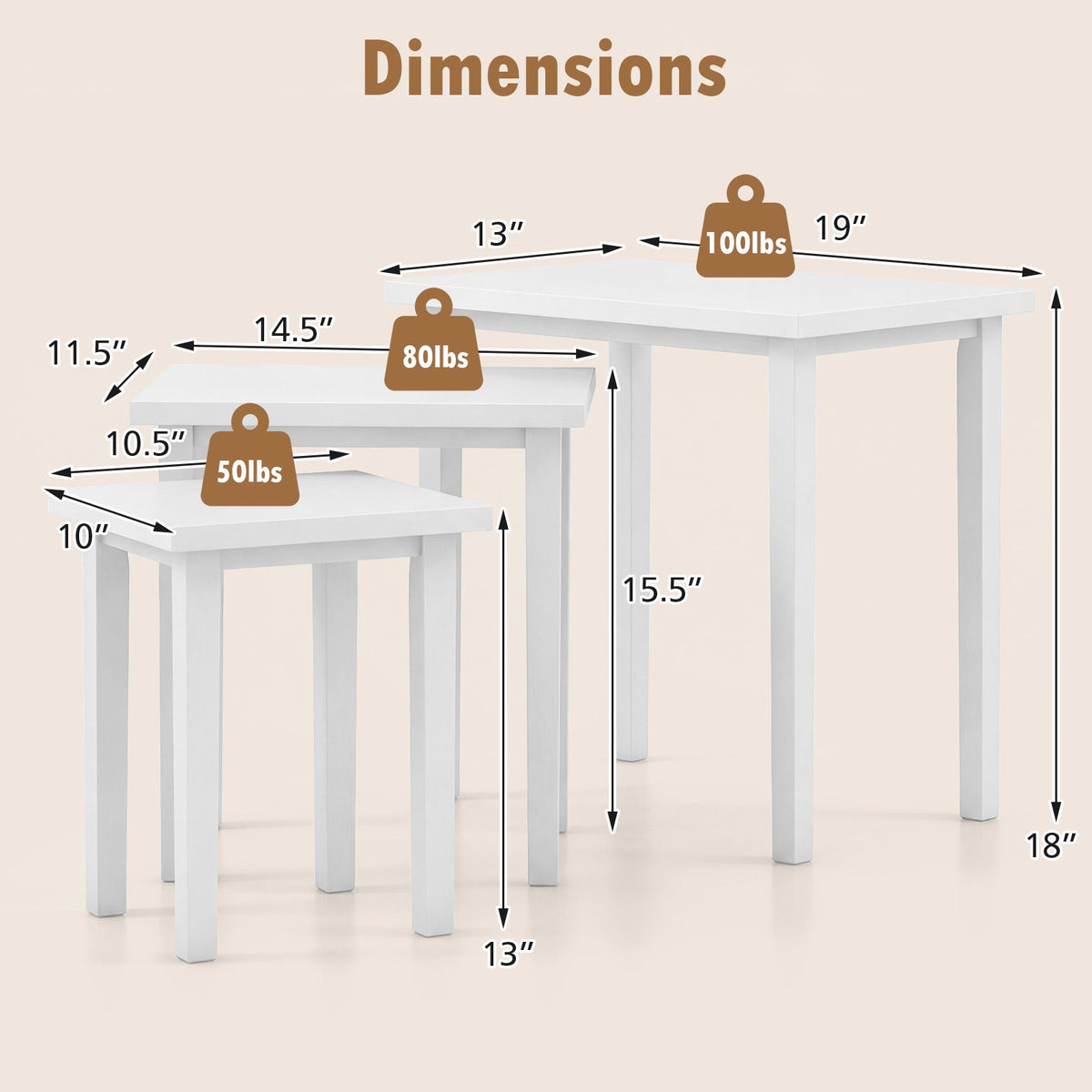 3-Piece Nested Farmhouse Rectangle Side Table Set