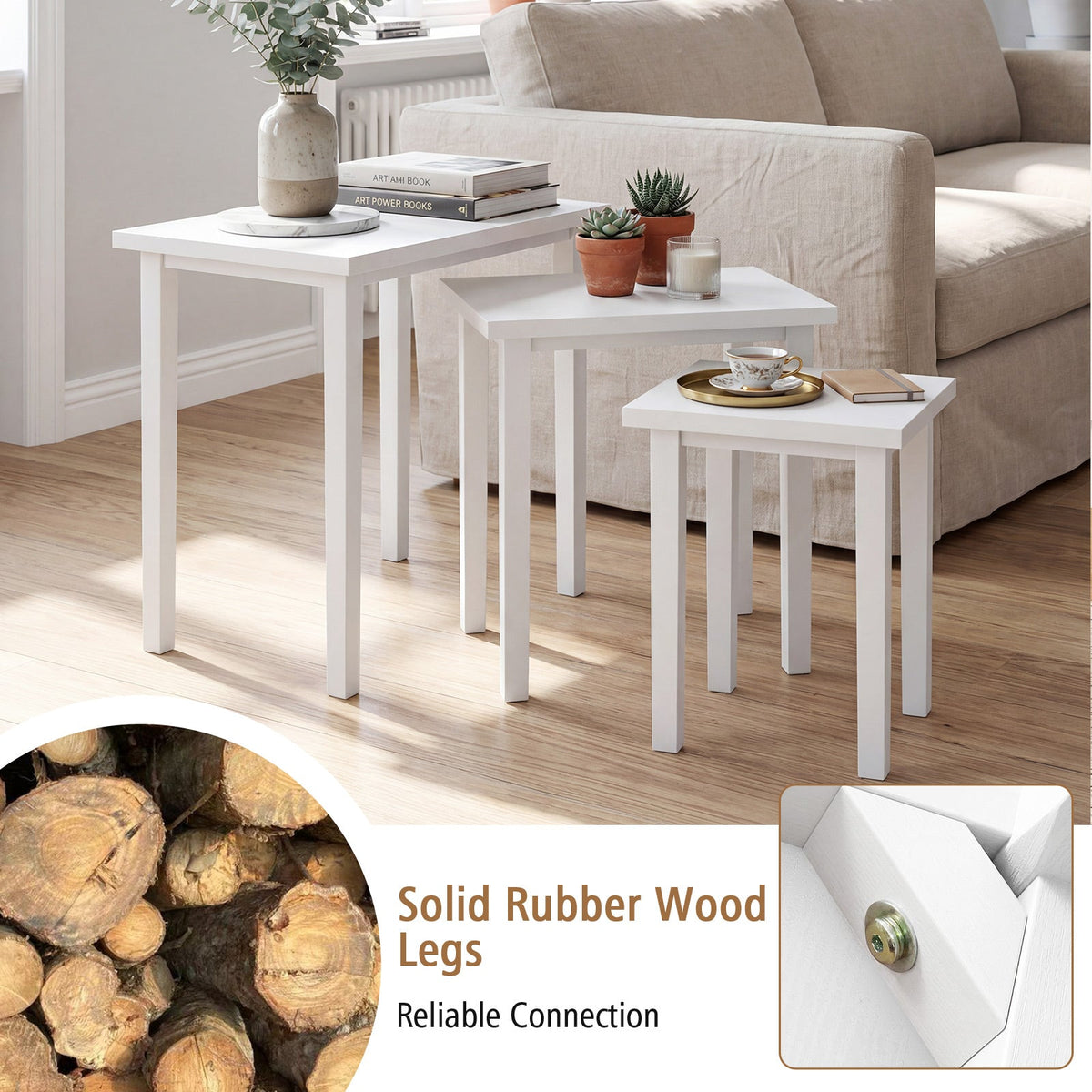 3-Piece Nested Farmhouse Rectangle Side Table Set