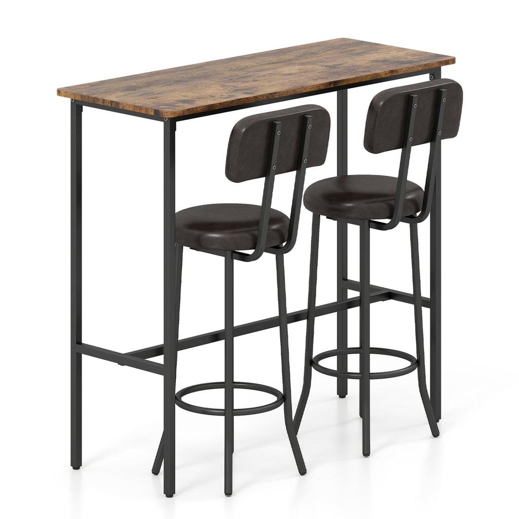 3-Piece Bar Table Set with 2 Upholstered Stools and Footrests