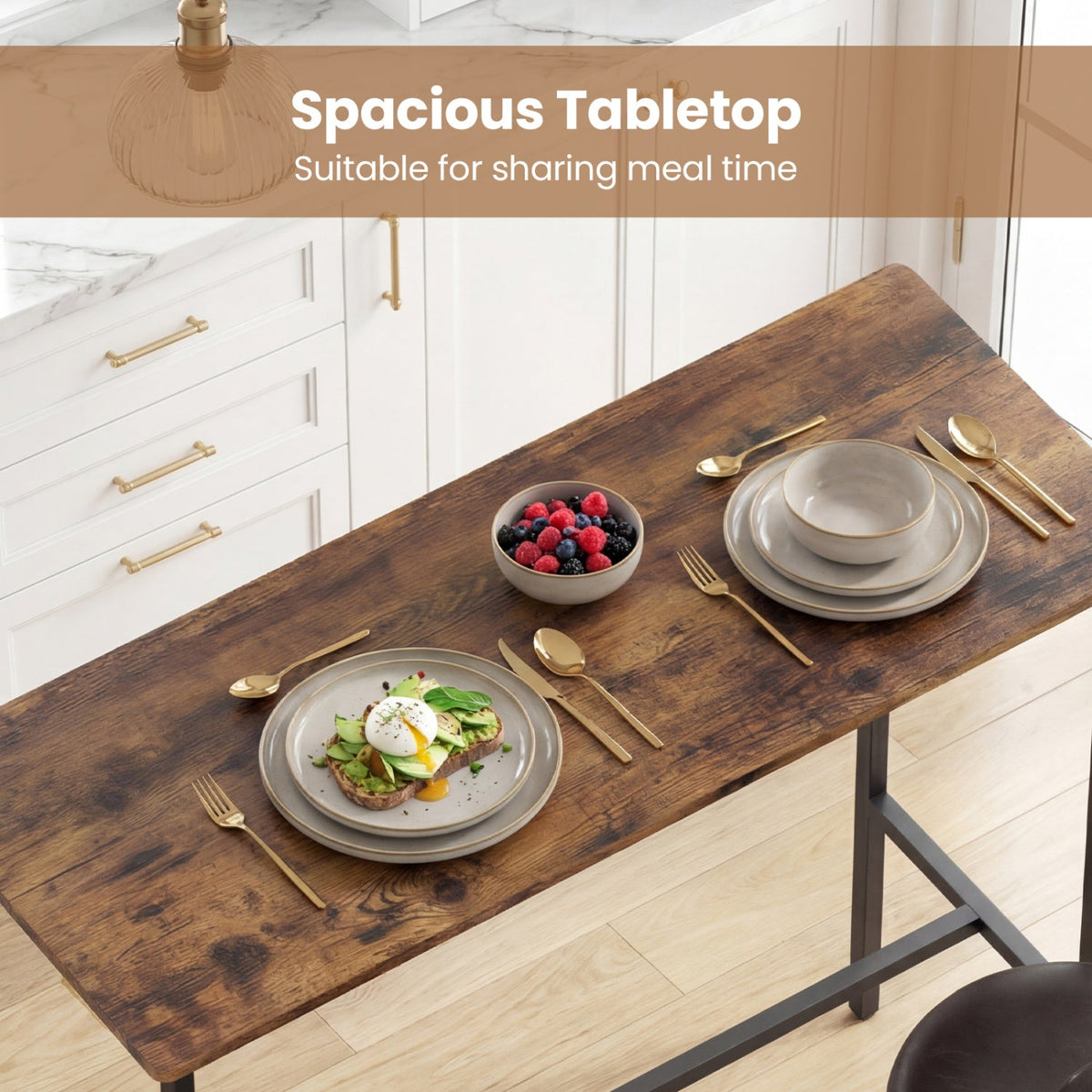 3-Piece Bar Table Set with 2 Upholstered Stools and Footrests