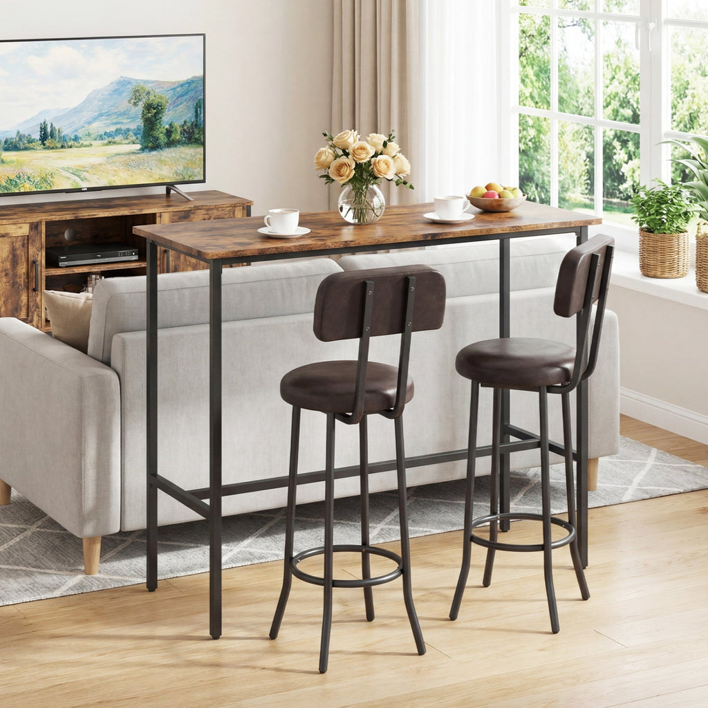 3-Piece Bar Table Set with 2 Upholstered Stools and Footrests