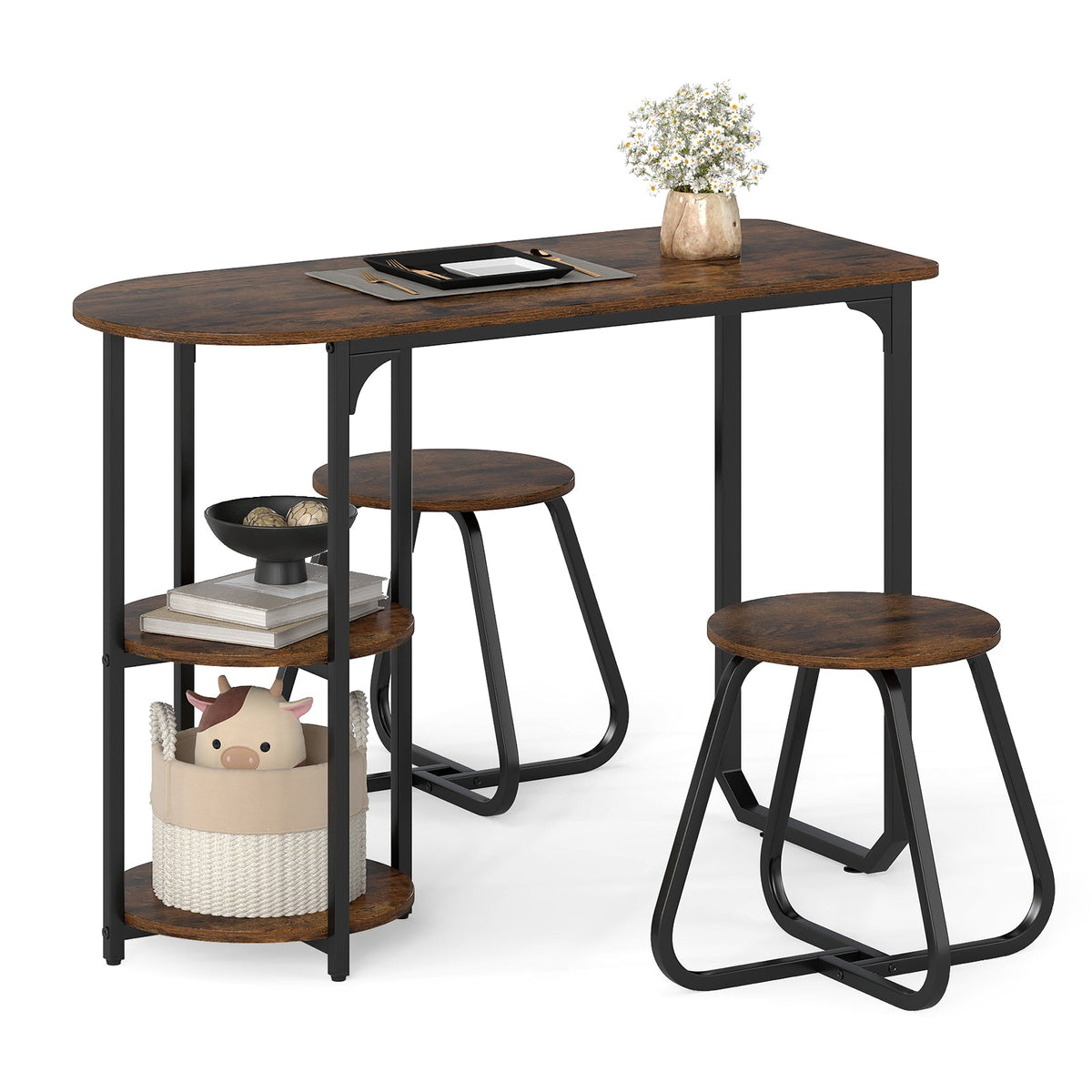 3-Piece Industrial Dining Table Set for Small Space