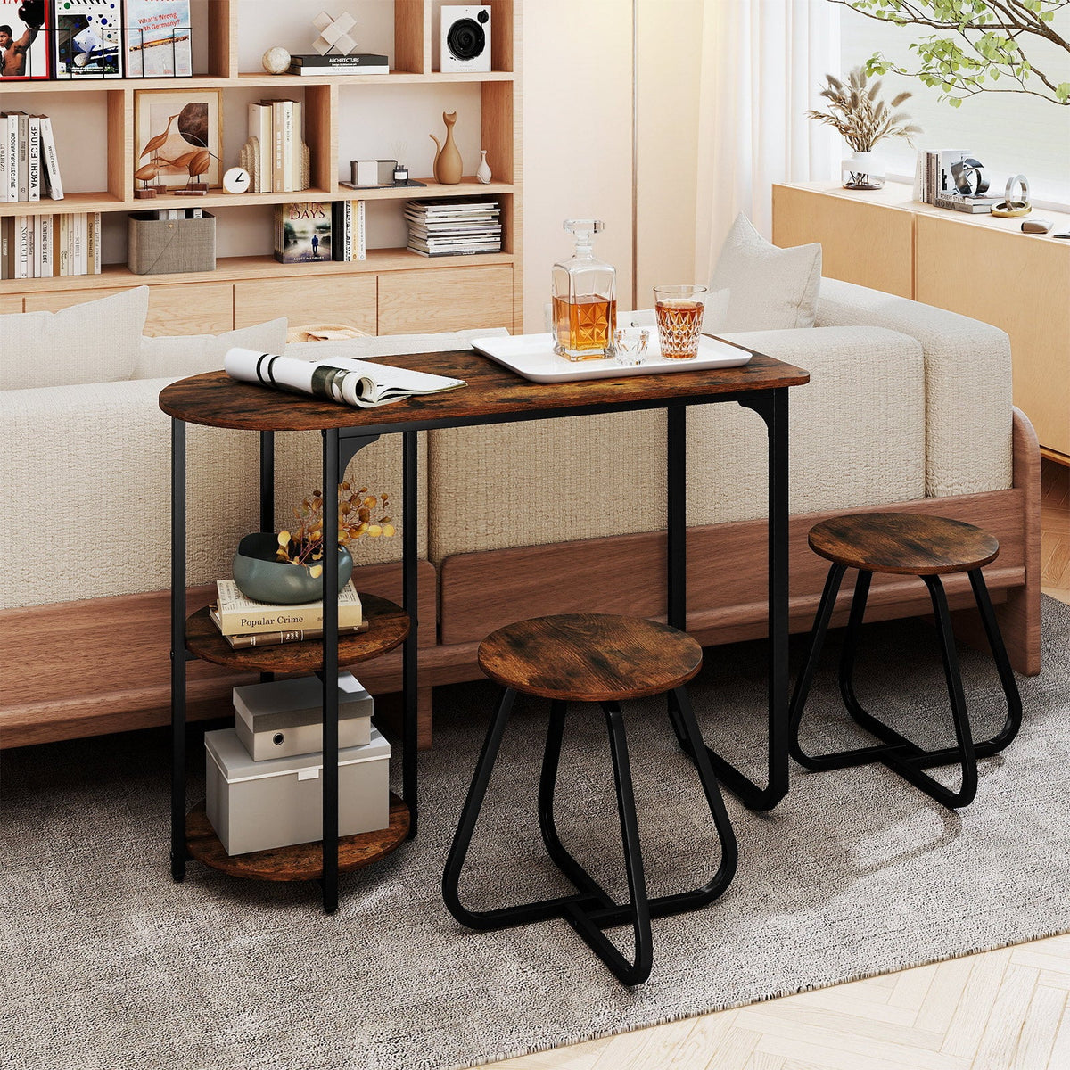 3-Piece Industrial Dining Table Set for Small Space