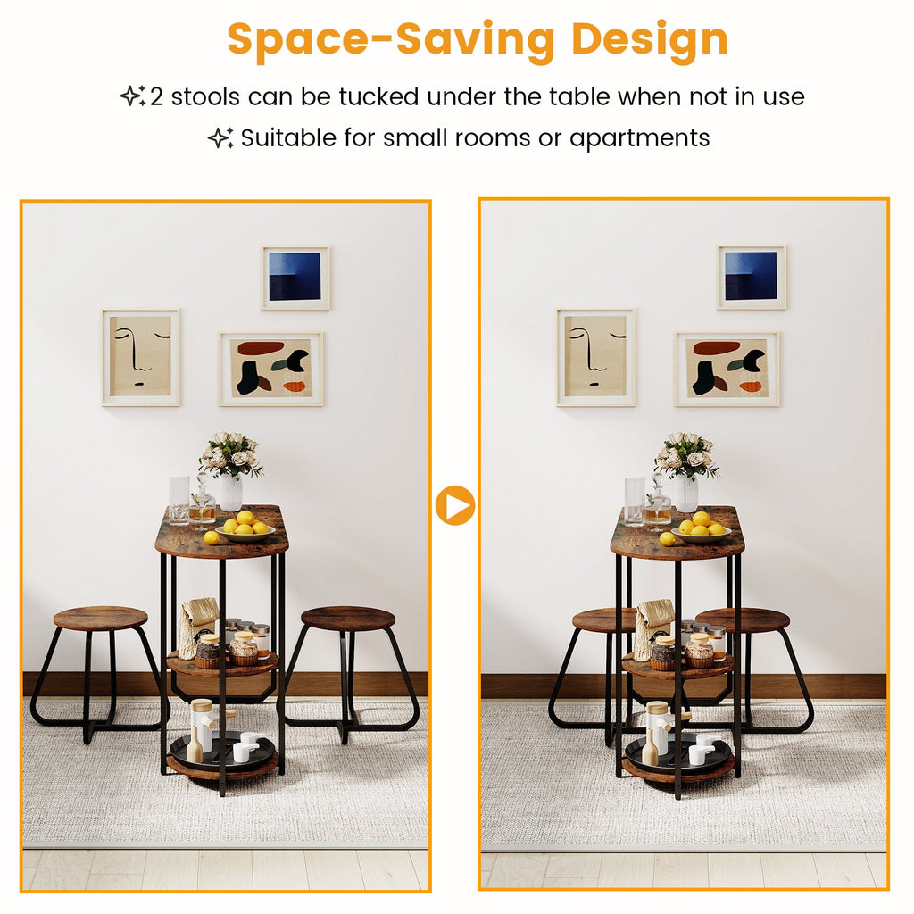3-Piece Industrial Dining Table Set for Small Space