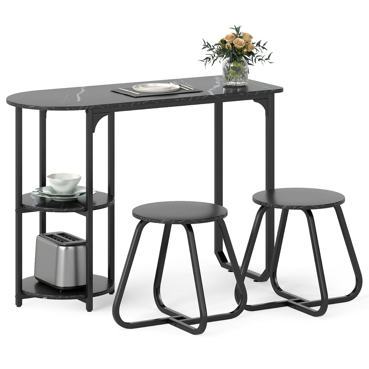 3-Piece Industrial Dining Table Set for Small Space