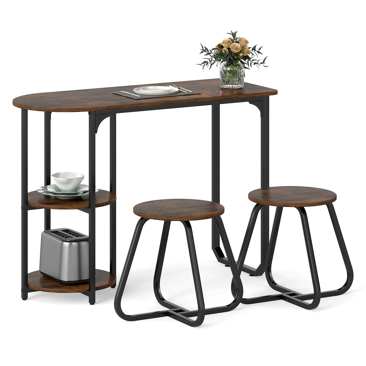 3-Piece Industrial Dining Table Set for Small Space