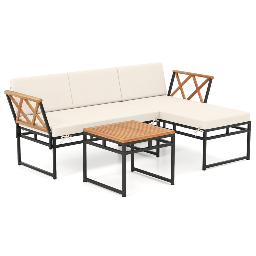 3-Piece L-Shaped Patio Set for Porch Backyard and Poolside-Beige