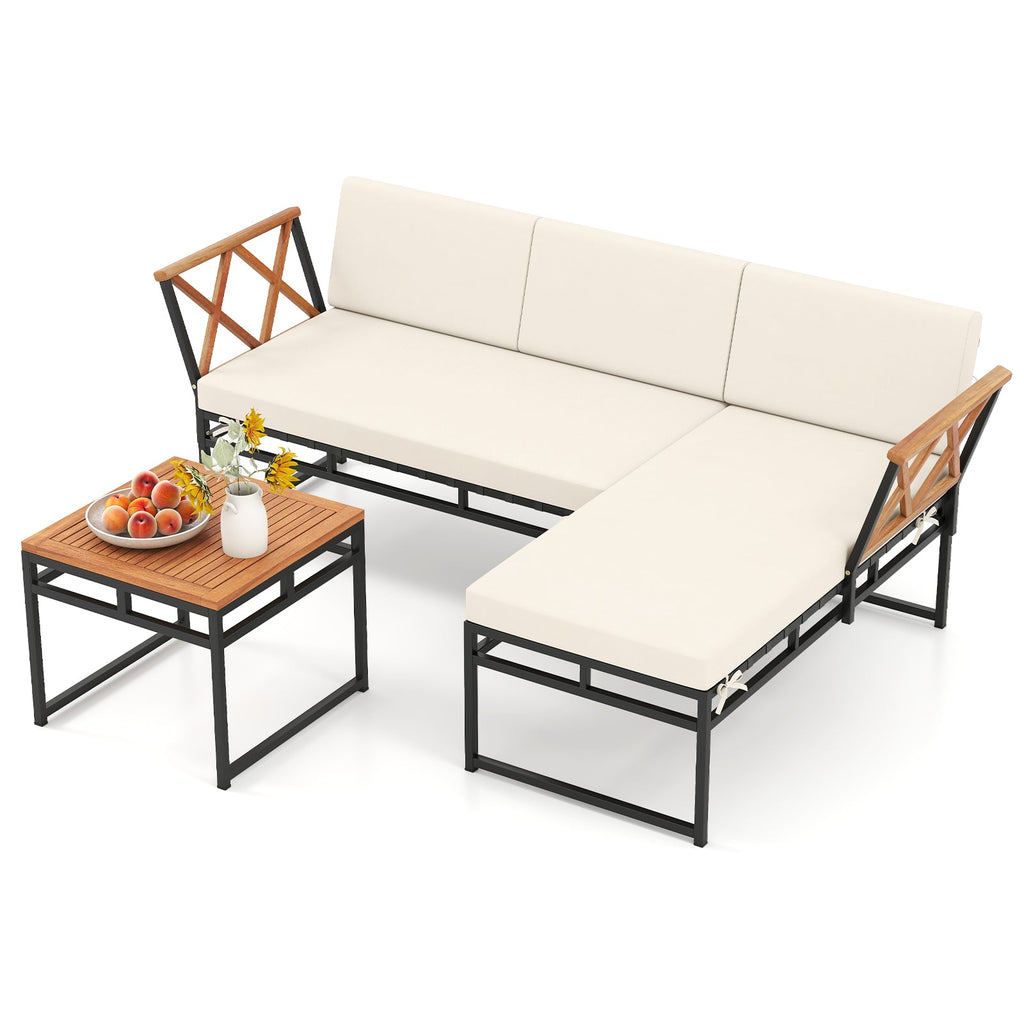 3-Piece L-Shaped Patio Set for Porch Backyard and Poolside-Beige