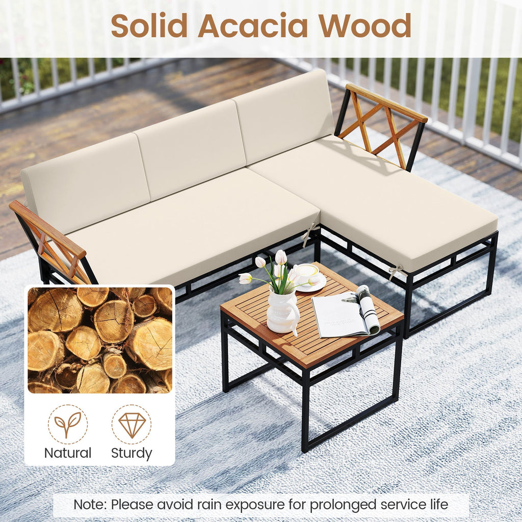 3-Piece L-Shaped Patio Set for Porch Backyard and Poolside-Beige