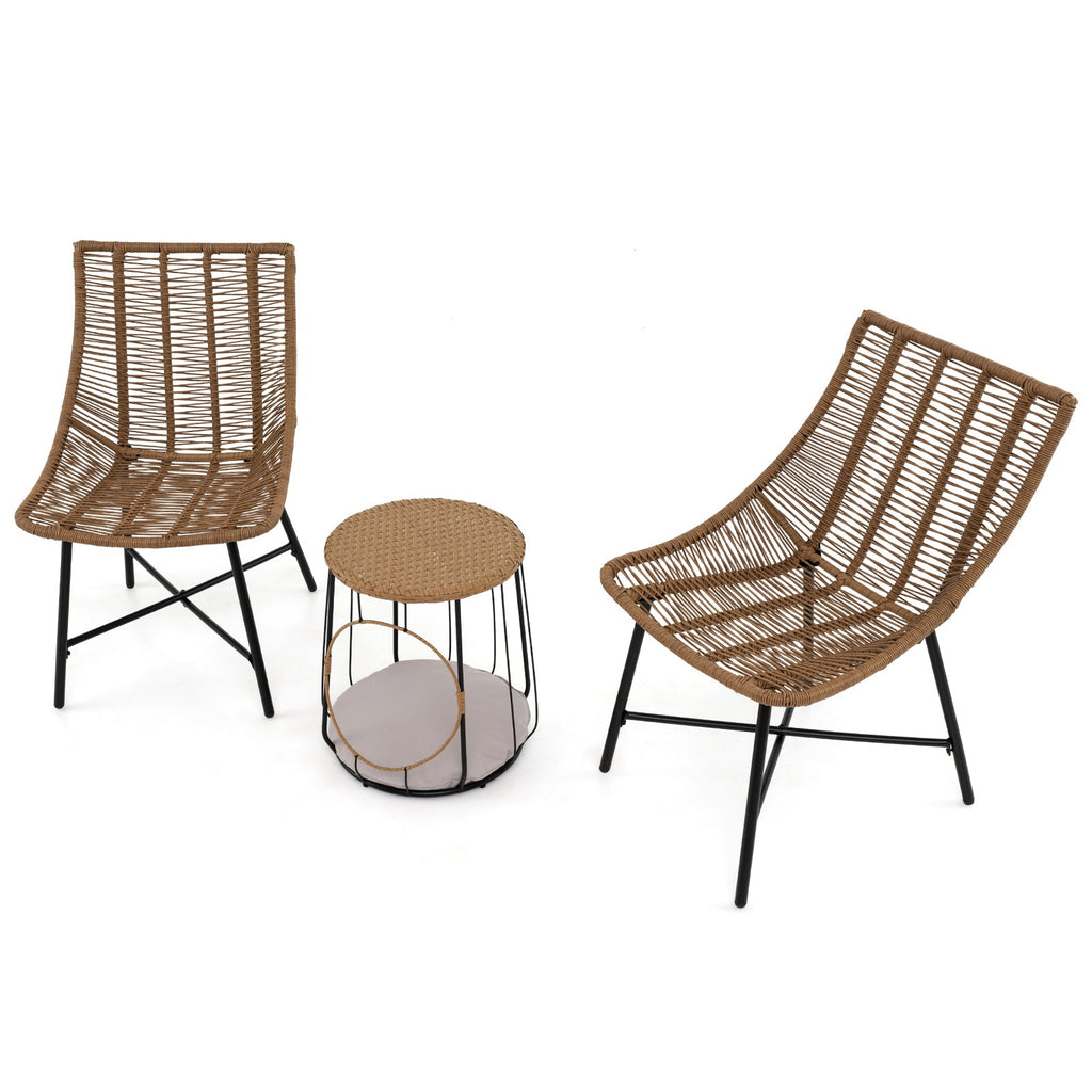 3 Piece Outdoor Furniture Set with Pet House for Patio Yard-Brown