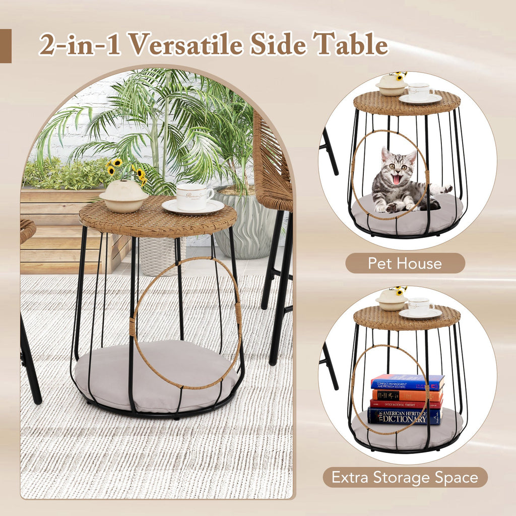 3 Piece Outdoor Furniture Set with Pet House for Patio Yard-Brown