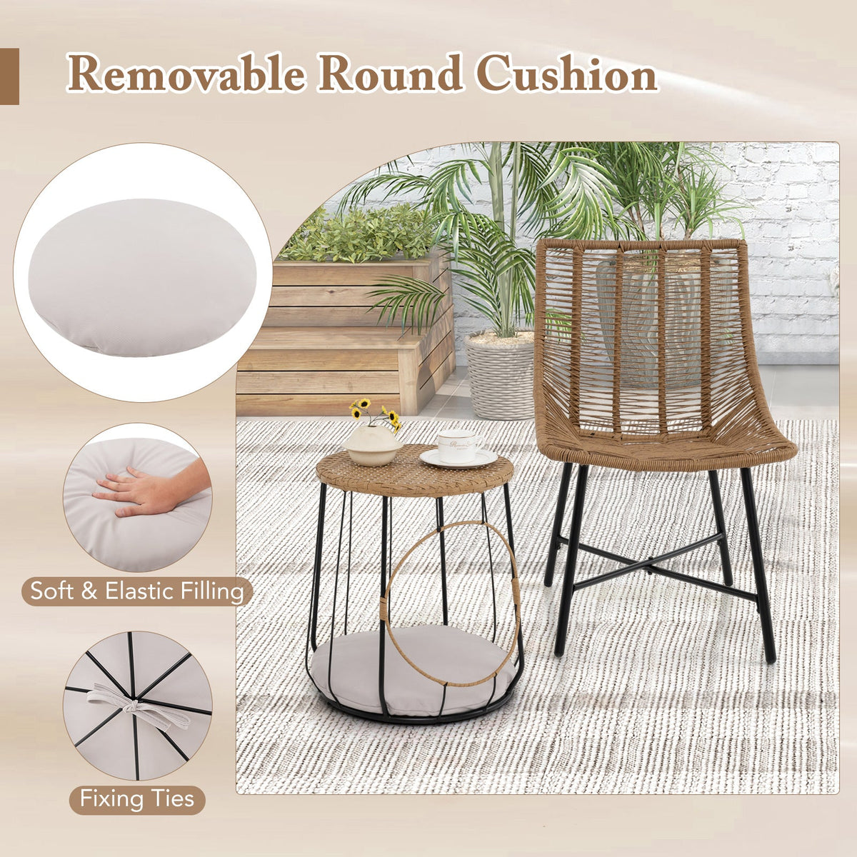3 Piece Outdoor Furniture Set with Pet House for Patio Yard-Brown