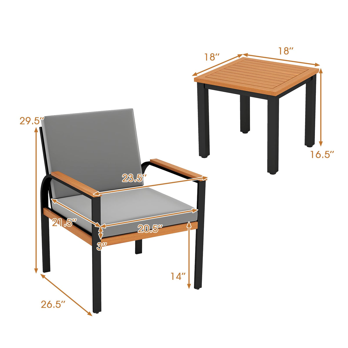 3 Piece Patio Furniture Set Outdoor Conversation Set with Coffee Table