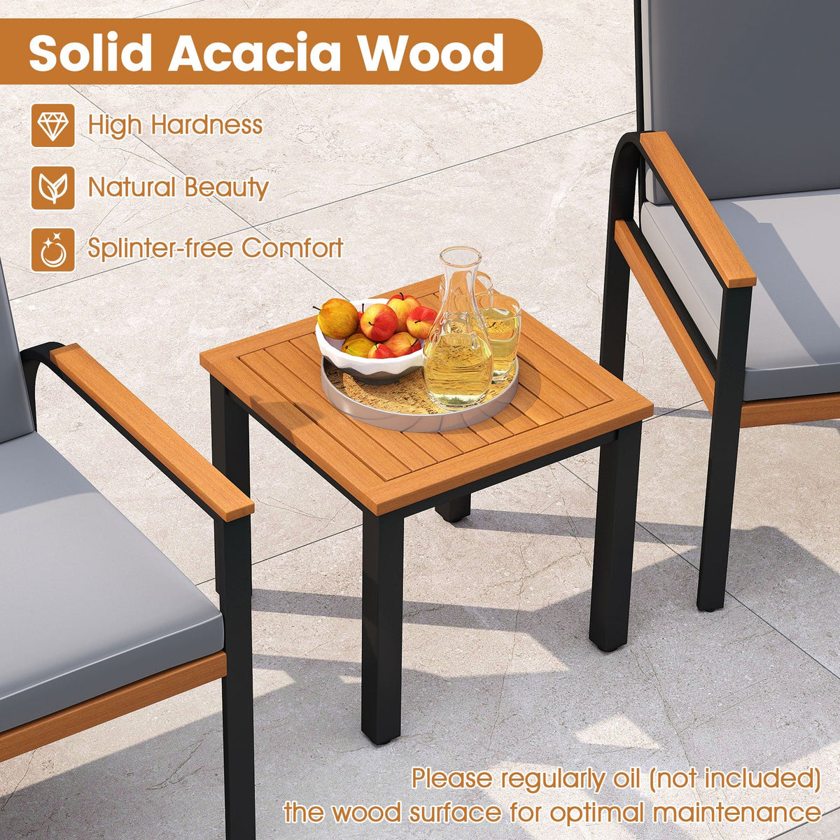 3 Piece Patio Furniture Set Outdoor Conversation Set with Coffee Table
