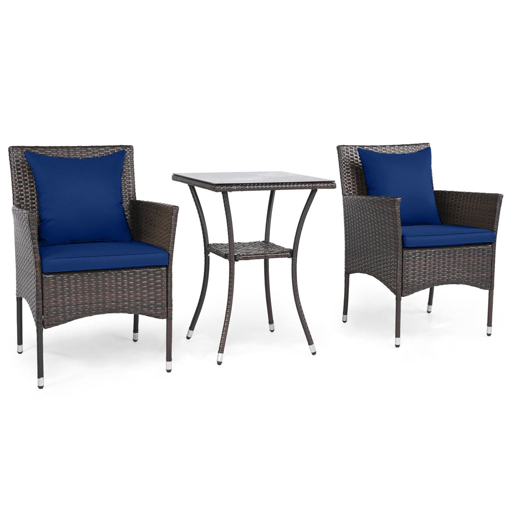 3 Pieces Patio Set with Cushioned Patio Chairs and Glass Coffee Table