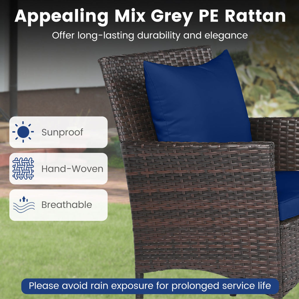 3 Pieces Patio Set with Cushioned Patio Chairs and Glass Coffee Table