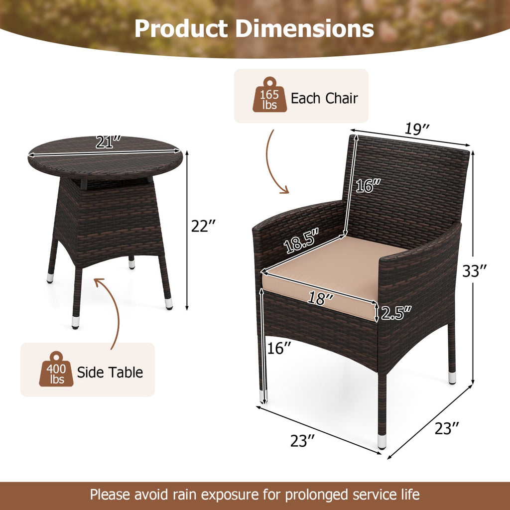3 Piece Patio Furniture Set Outside Bistro Set for Porch