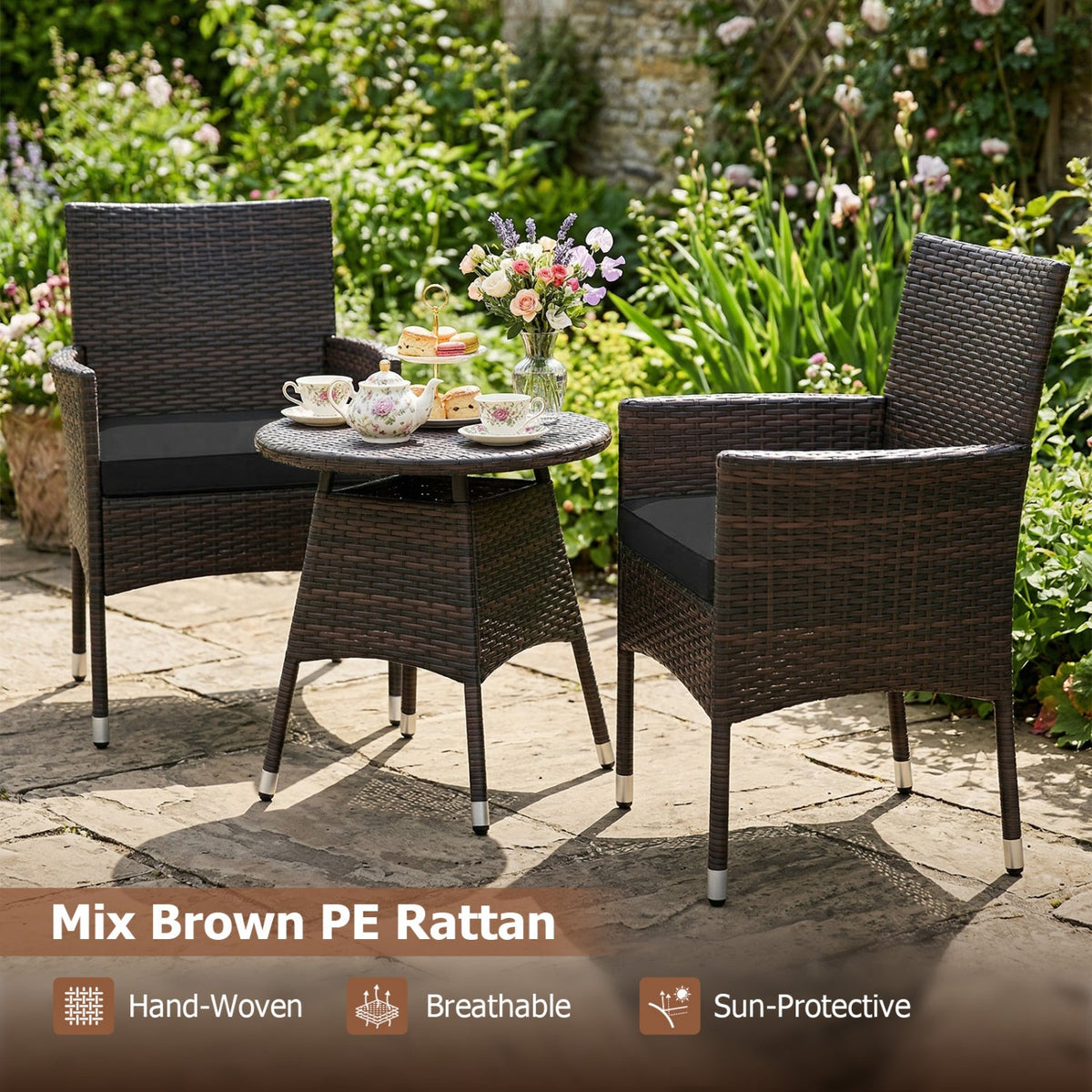 3 Piece Patio Furniture Set Outside Bistro Set for Porch