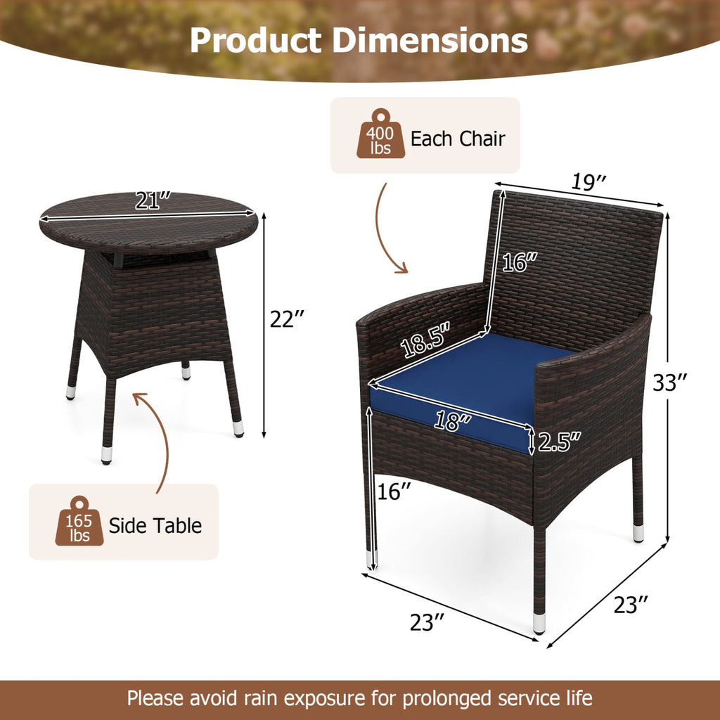 3 Piece Patio Furniture Set Outside Bistro Set for Porch