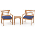 3 Piece Wood Patio Set with Seat Cushions and Acacia Wood Frame